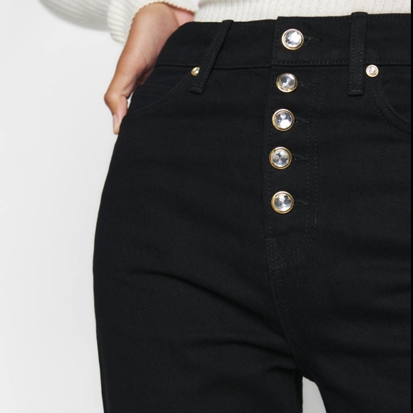 Reformation Denim - Reformation Wilder High Rise Black Straight Jeans Rhinestone Button Fly 25